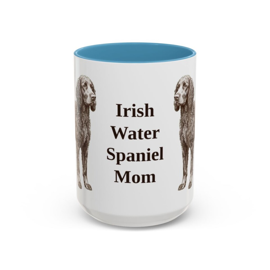15oz Irish Water Spaniel Dog Mom Mug, Light Blue, front view