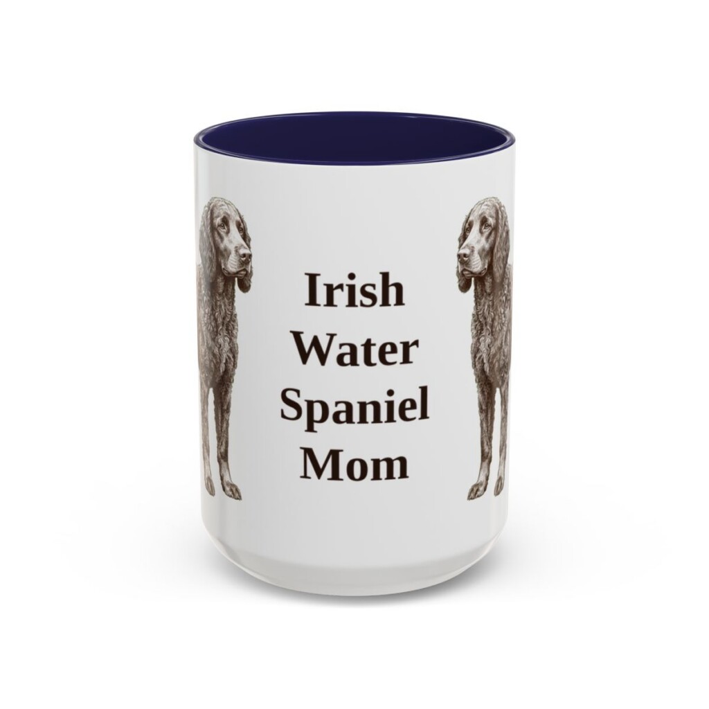 15oz Irish Water Spaniel Dog Mom Mug, Navy, front view