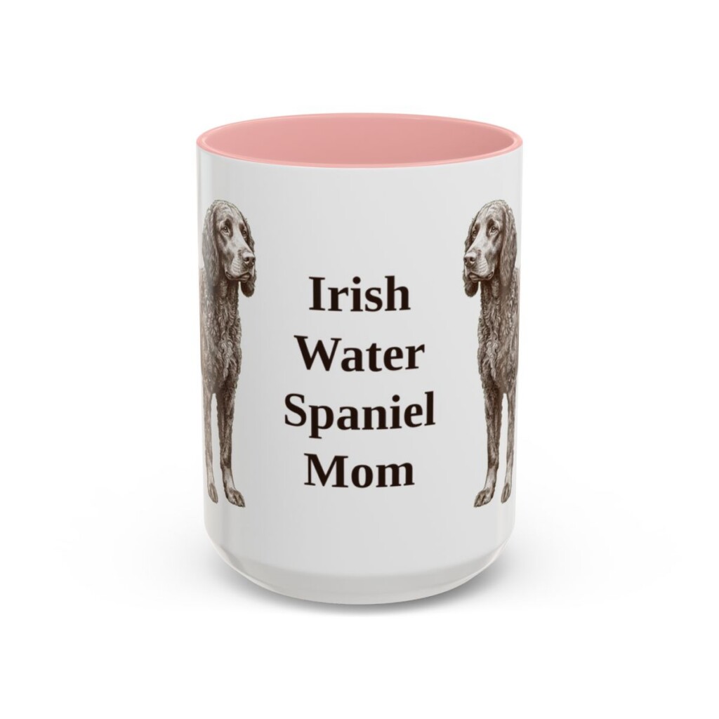15oz Irish Water Spaniel Dog Mom Mug, Pink, front view