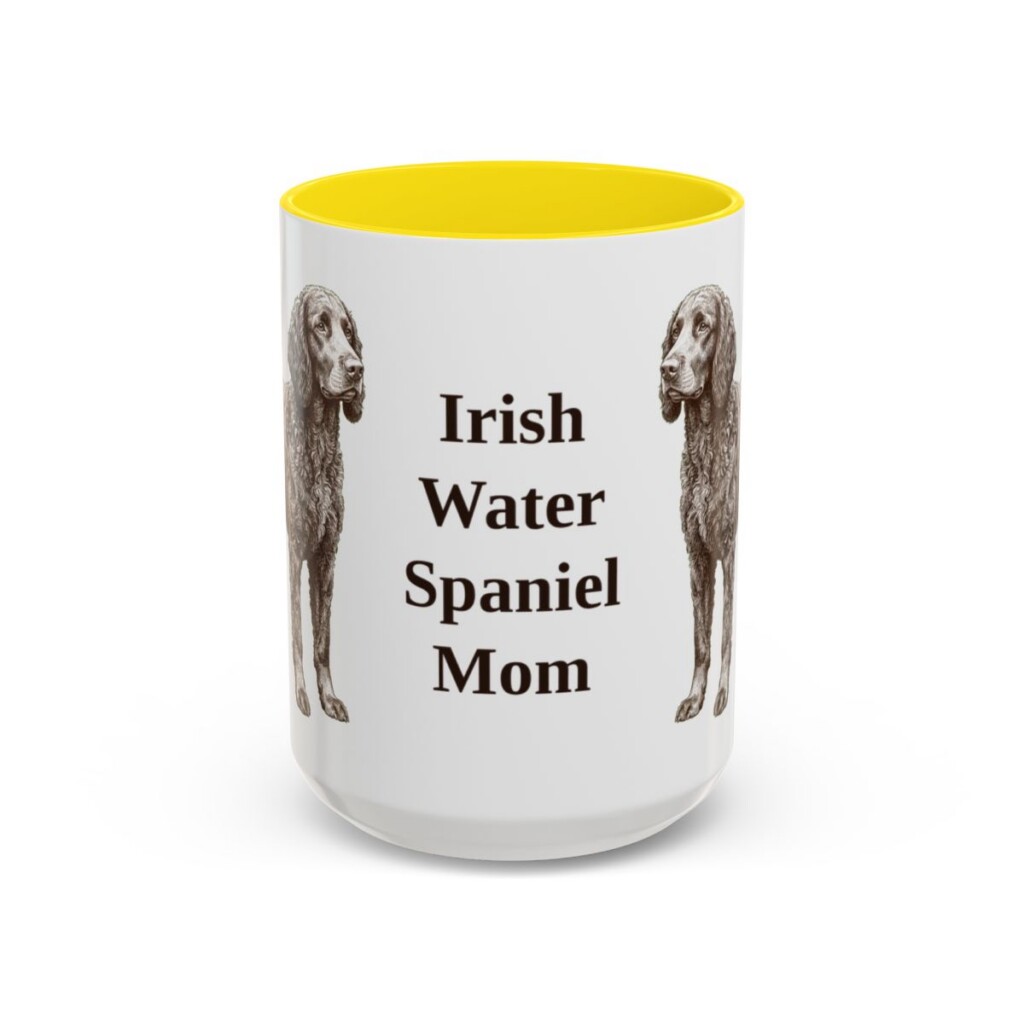 15oz Irish Water Spaniel Dog Mom Mug, Yellow, front view