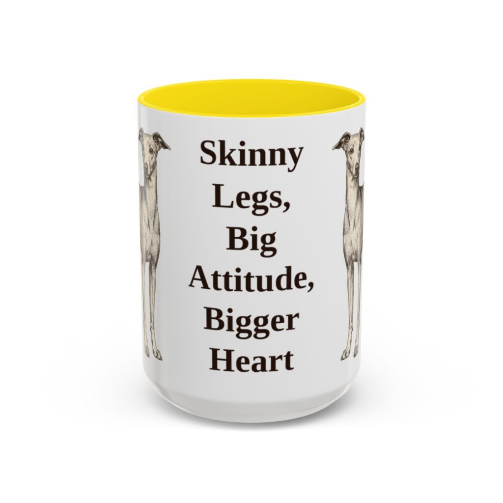 15oz Funny Italian Greyhound Mug, Yellow, front view