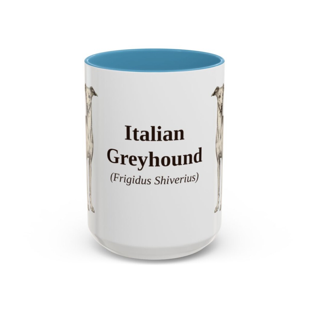 15oz Italian Greyhound Latin Mug, Light Blue, front view