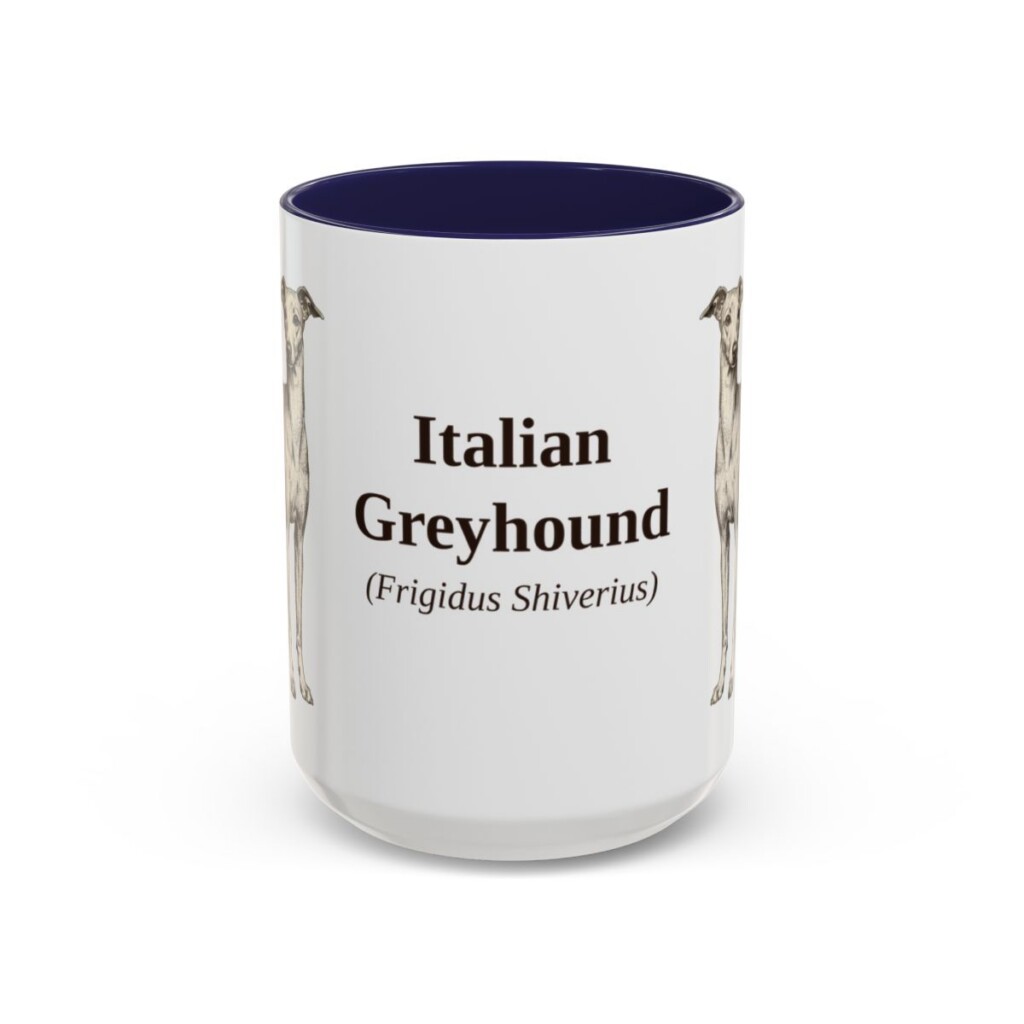 15oz Italian Greyhound Latin Mug, Navy, front view