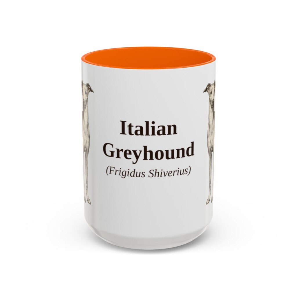 15oz Italian Greyhound Latin Mug, Orange, front view