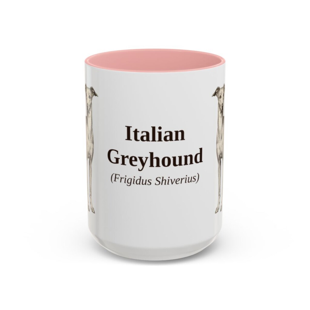 15oz Italian Greyhound Latin Mug, Pink, front view