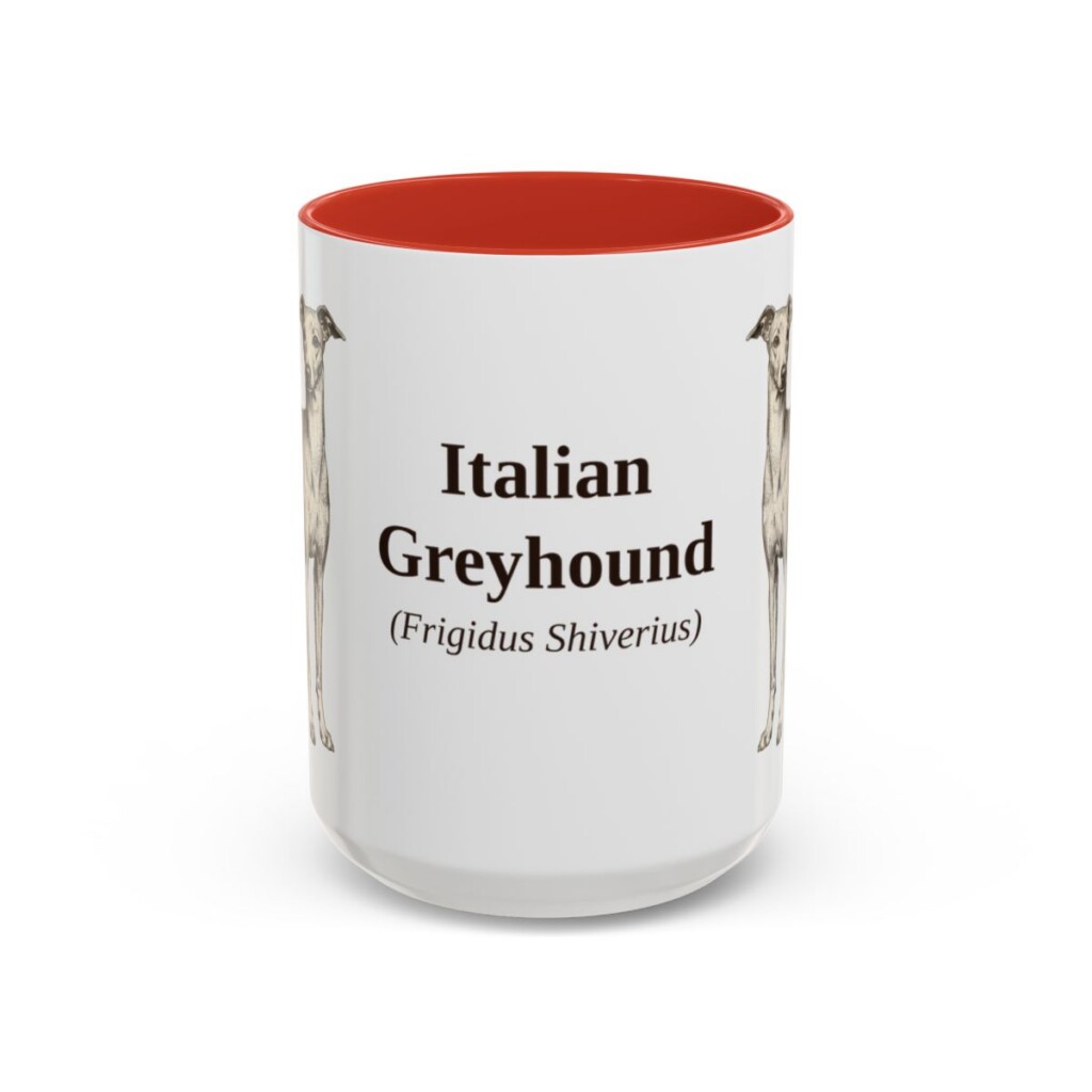 15oz Italian Greyhound Latin Mug, Red, front view
