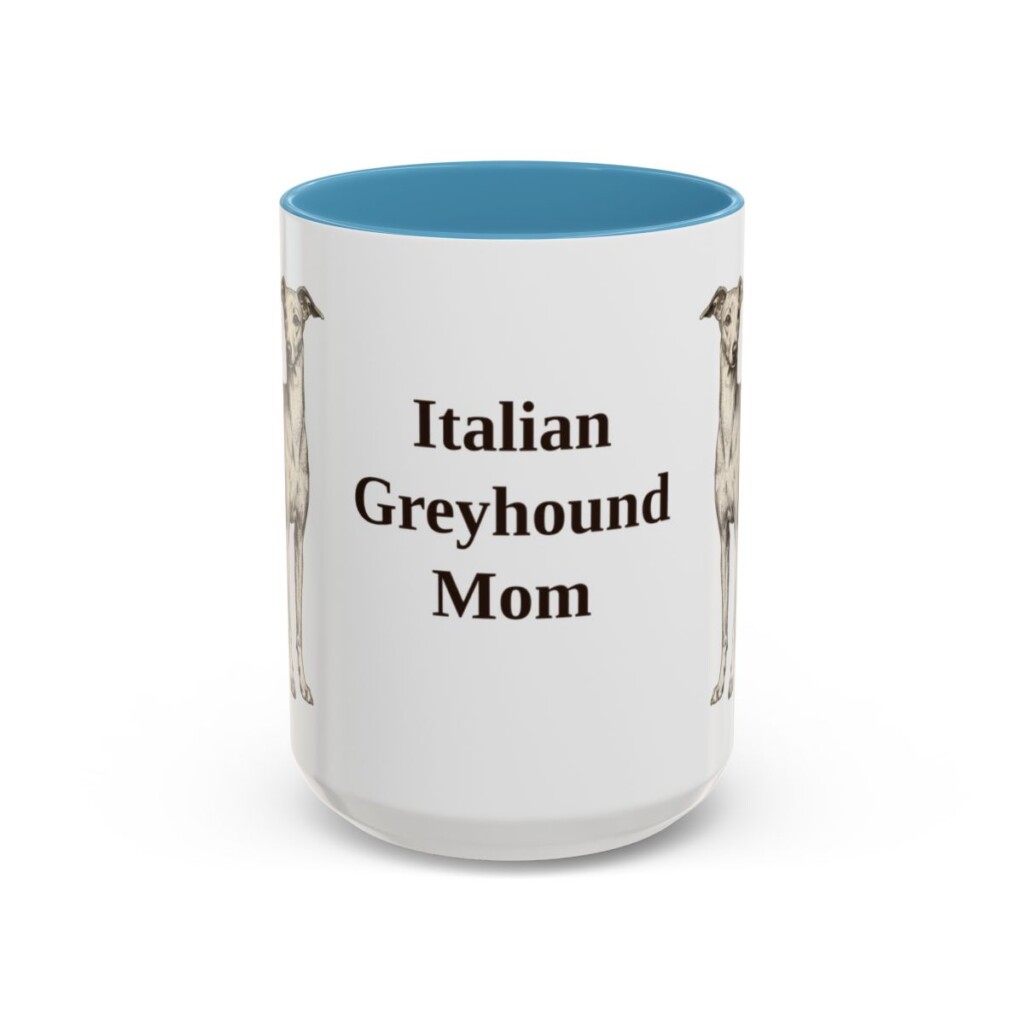 15oz-italian-greyhound-mug-mom-light-blue 15oz Italian Greyhound Dog Mom Mug, Light Blue, front view