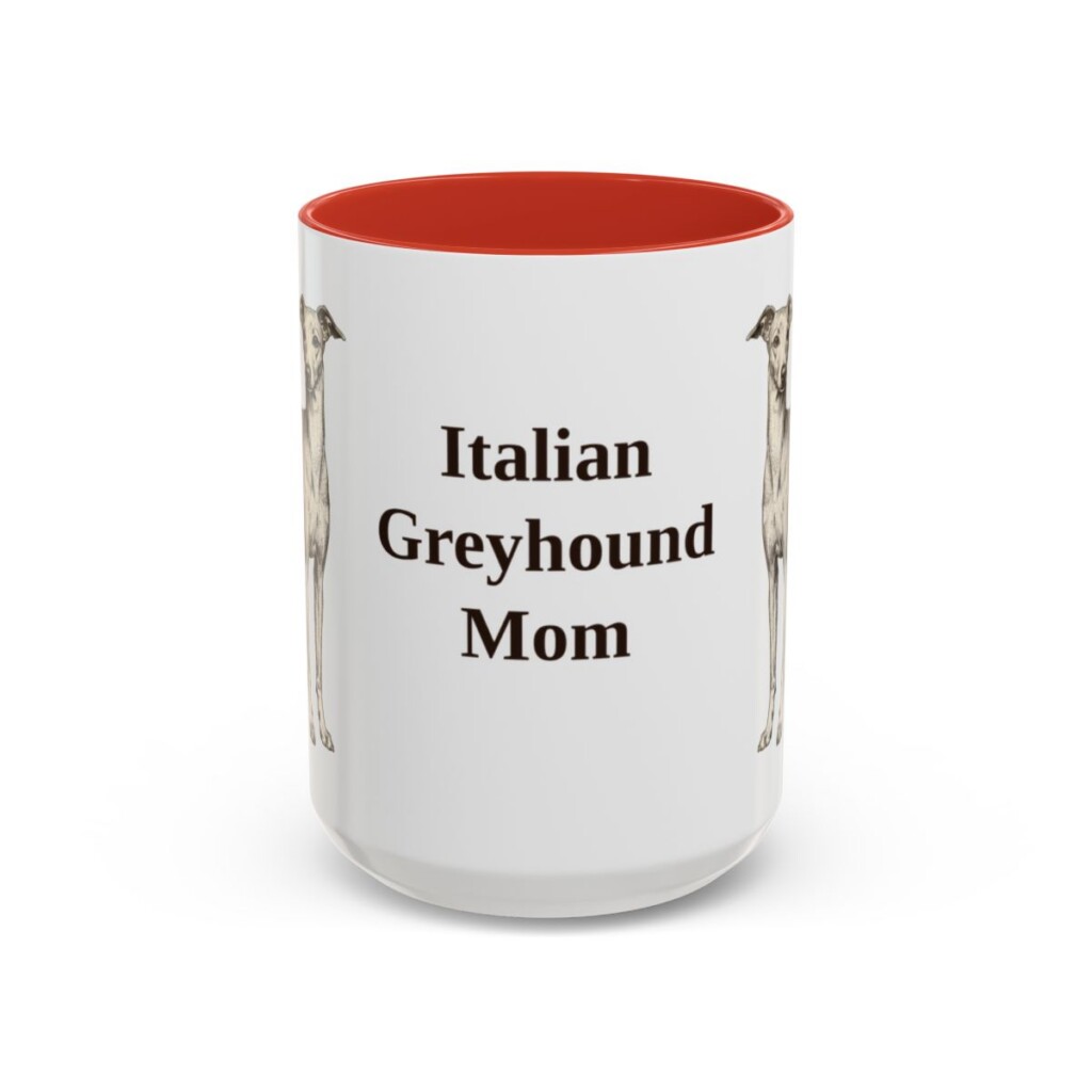 15oz-italian-greyhound-mug-mom-red 15oz Italian Greyhound Dog Mom Mug, Red, front view