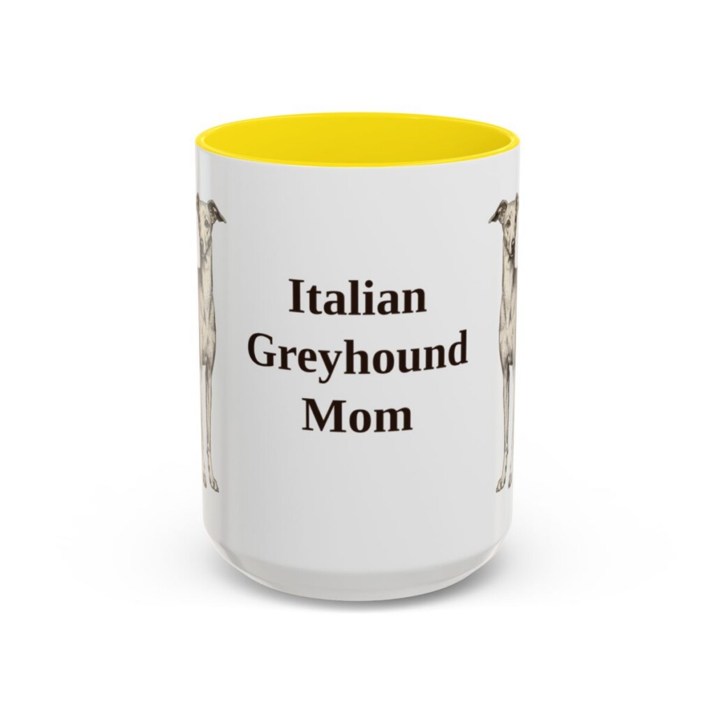 15oz-italian-greyhound-mug-mom-yellow 15oz Italian Greyhound Dog Mom Mug, Yellow, front view