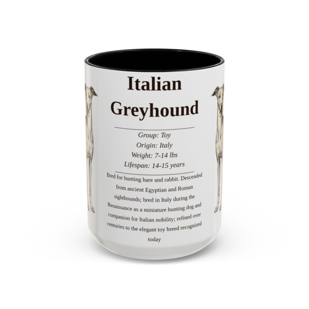 15oz Italian Greyhound Mug, Black, front view