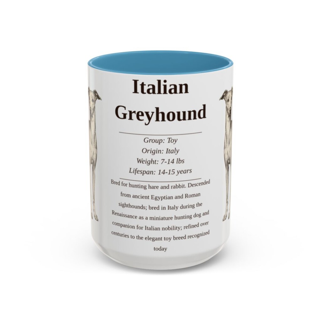 15oz Italian Greyhound Mug, Light Blue, front view