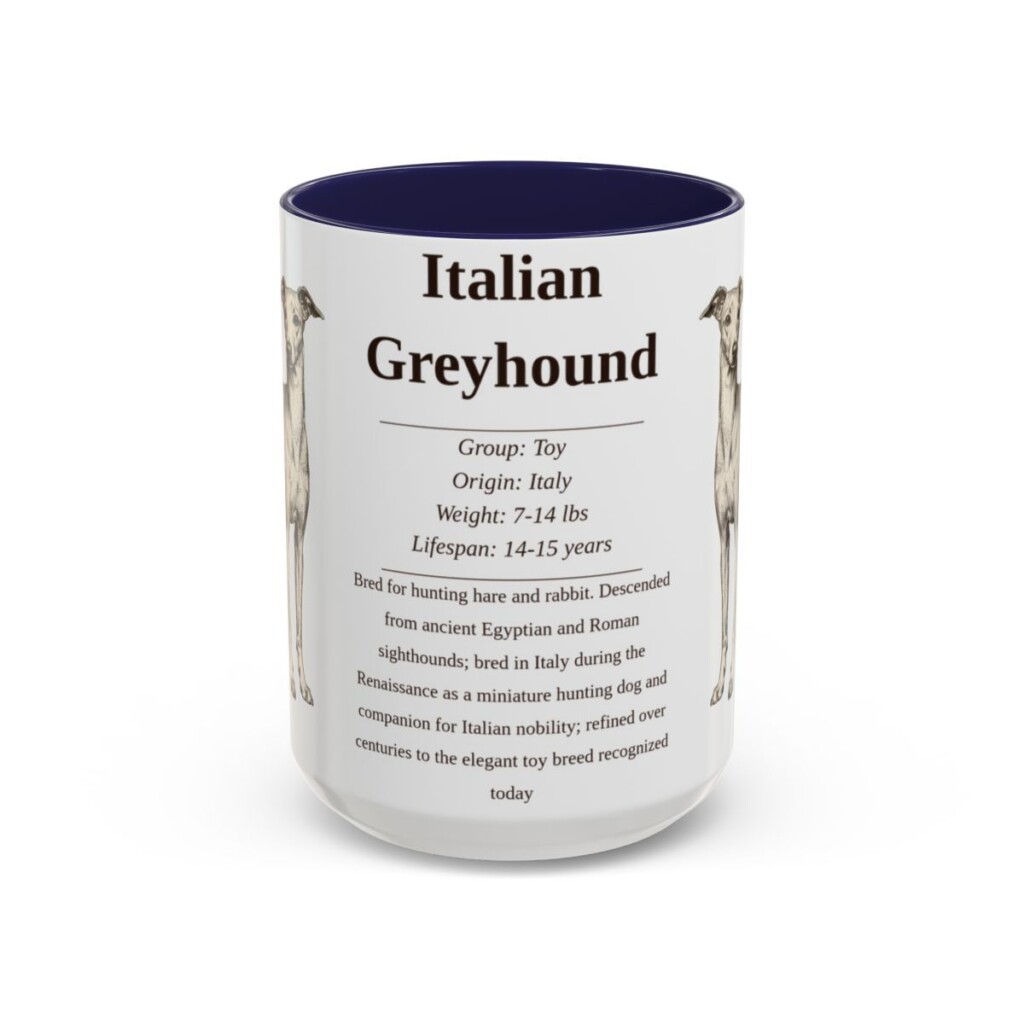15oz Italian Greyhound Mug, Navy, front view