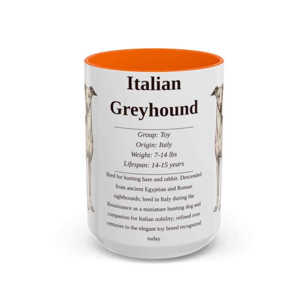 15oz Italian Greyhound Mug, Orange, front view
