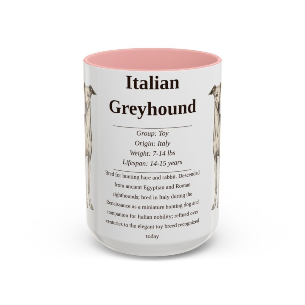 15oz Italian Greyhound Mug, Pink, front view