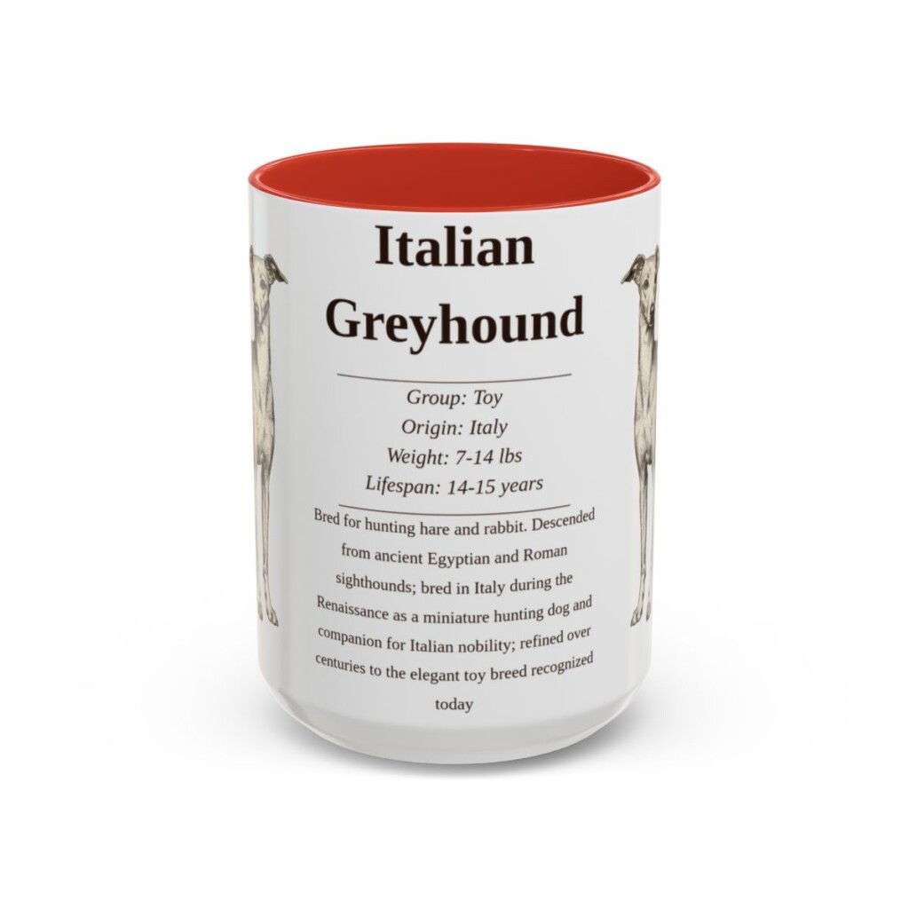 15oz Italian Greyhound Mug, Red, front view