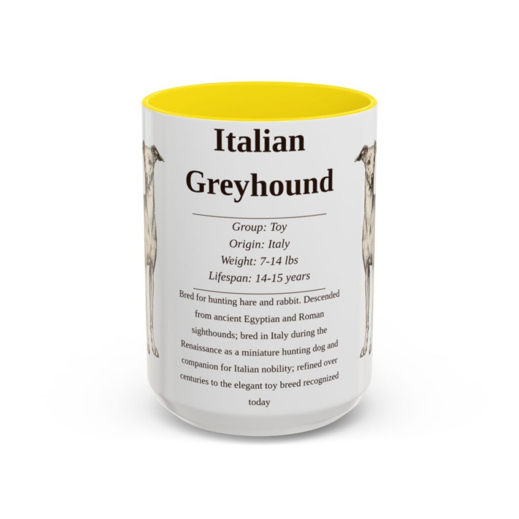 15oz Italian Greyhound Mug, Yellow, front view