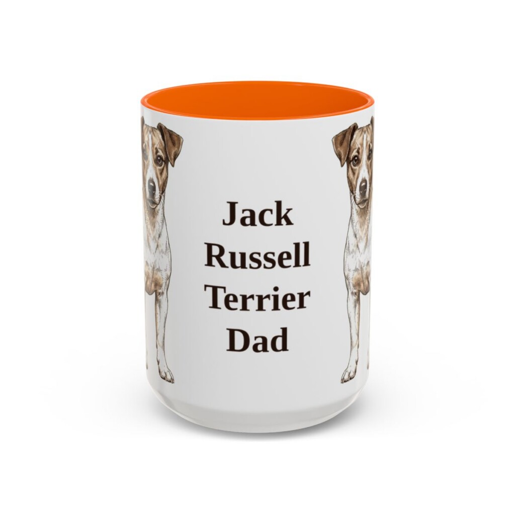 15oz Jack Russell Terrier Dog Dad Mug, Orange, front view