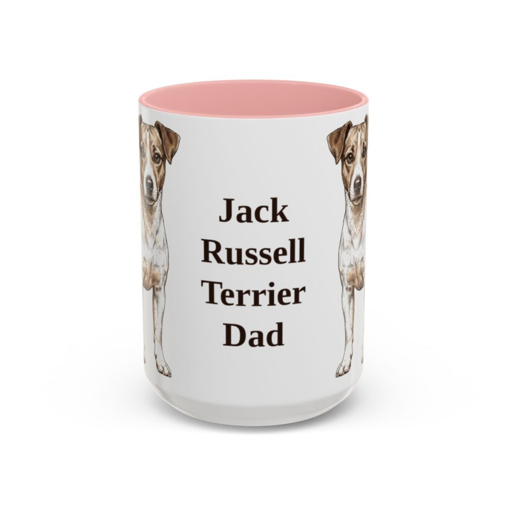 15oz Jack Russell Terrier Dog Dad Mug, Pink, front view