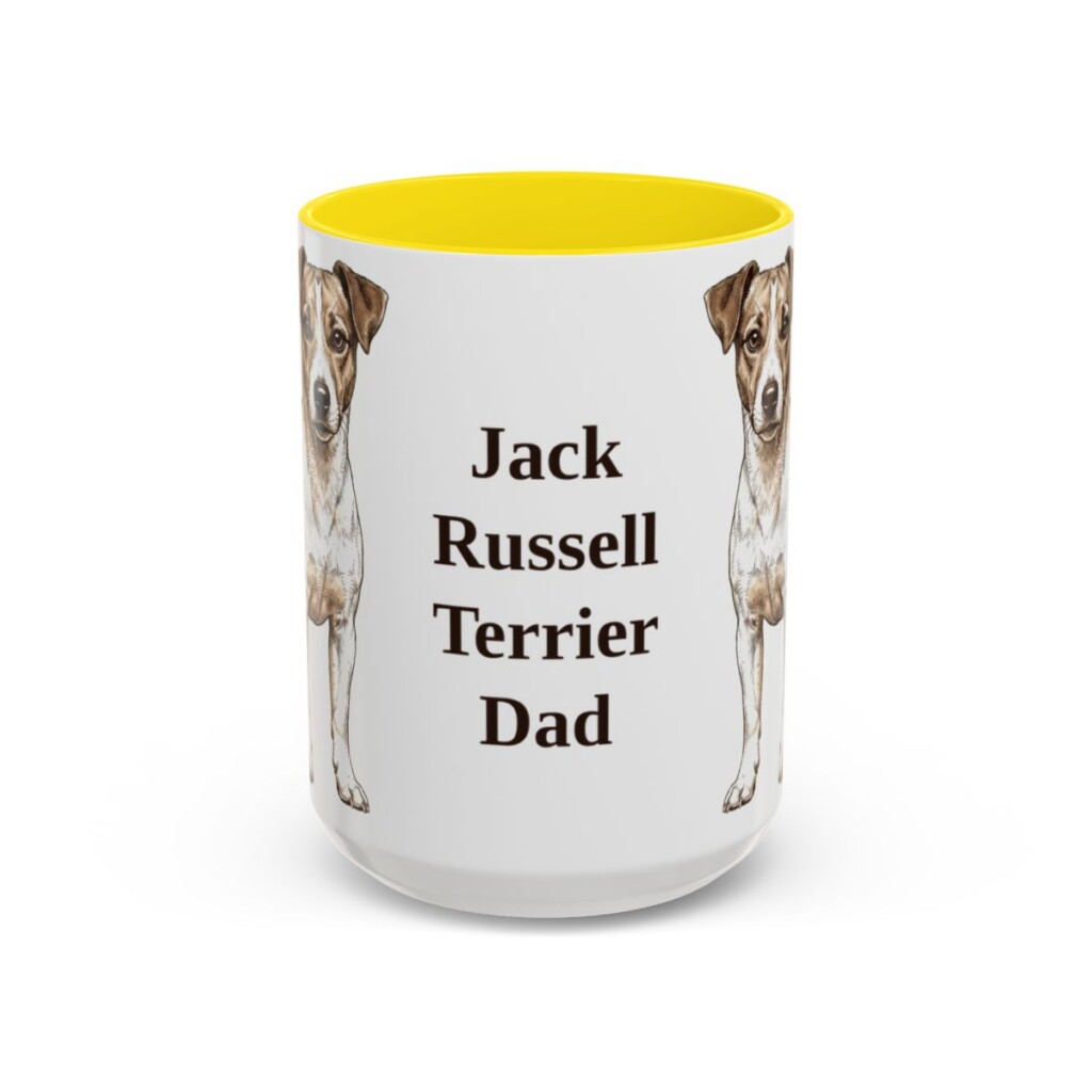 15oz Jack Russell Terrier Dog Dad Mug, Yellow, front view