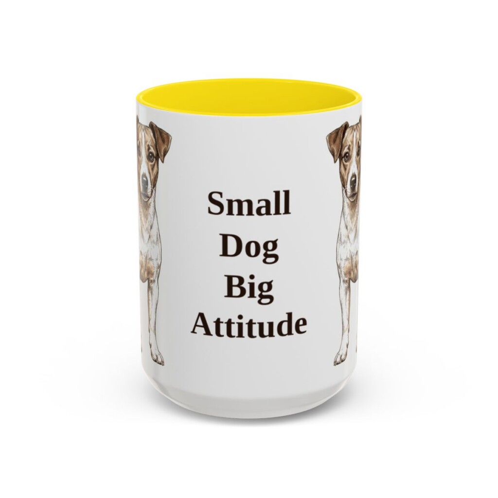 15oz Funny Jack Russell Terrier Mug, Yellow, front view