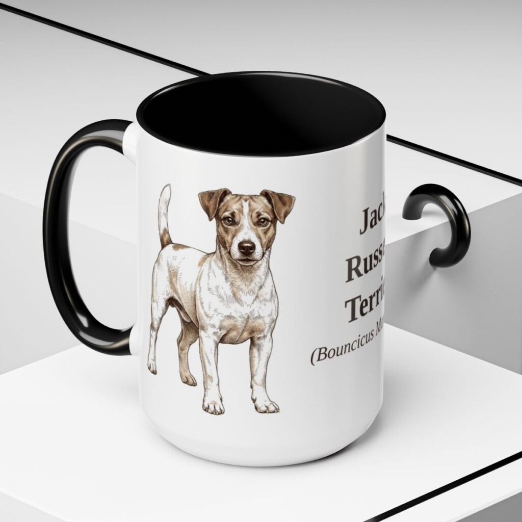 15oz Jack Russell Terrier Latin Mug, Black, lifestyle photo