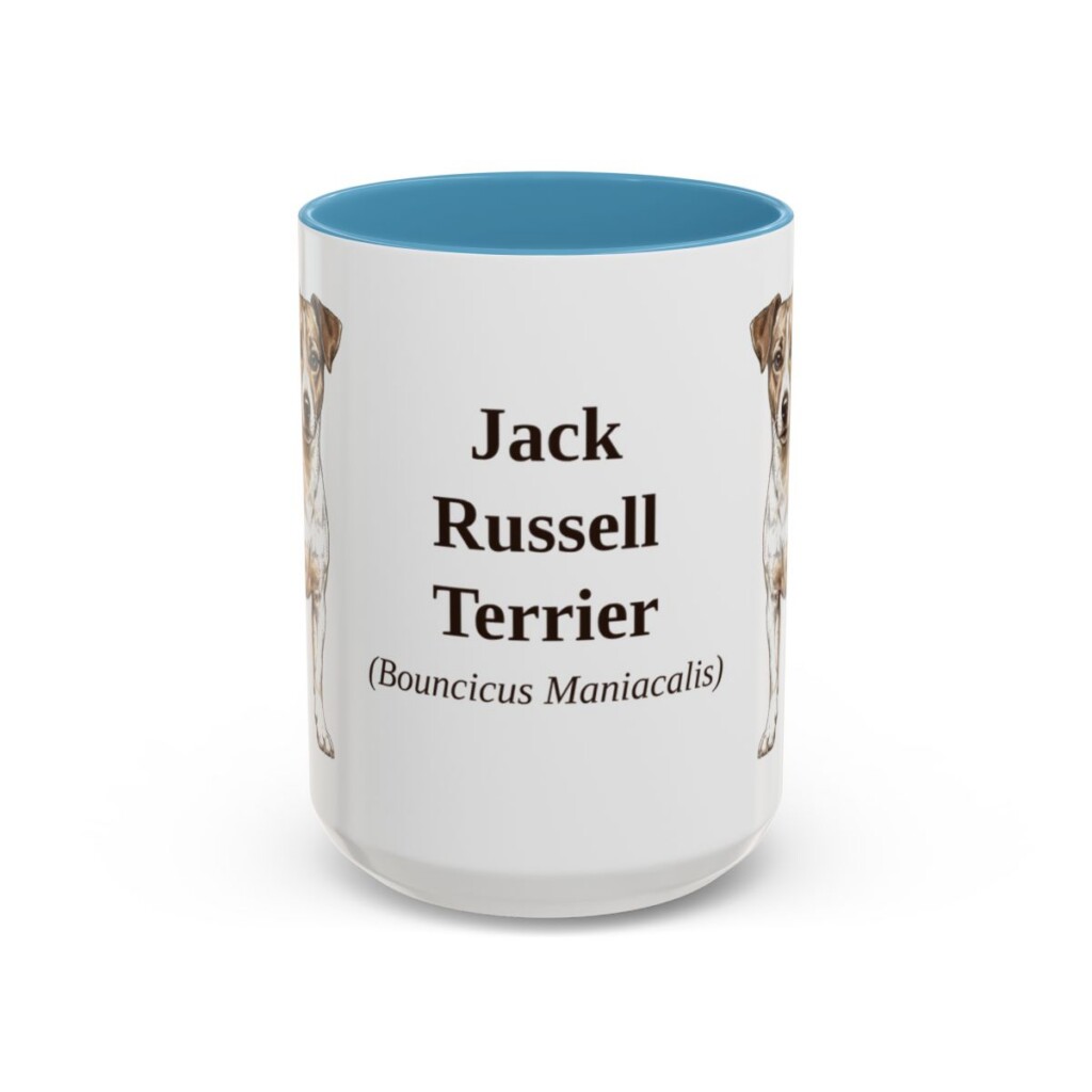 15oz Jack Russell Terrier Latin Mug, Light Blue, front view