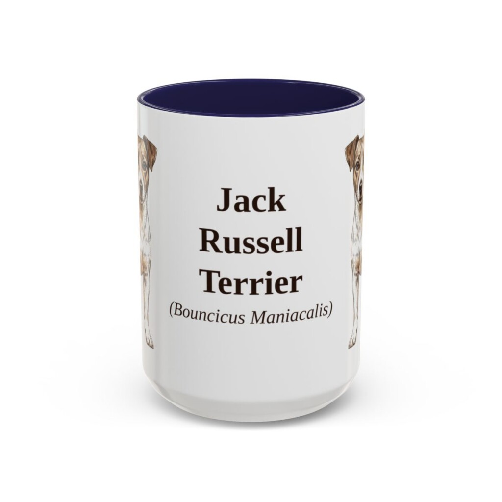 15oz Jack Russell Terrier Latin Mug, Navy, front view