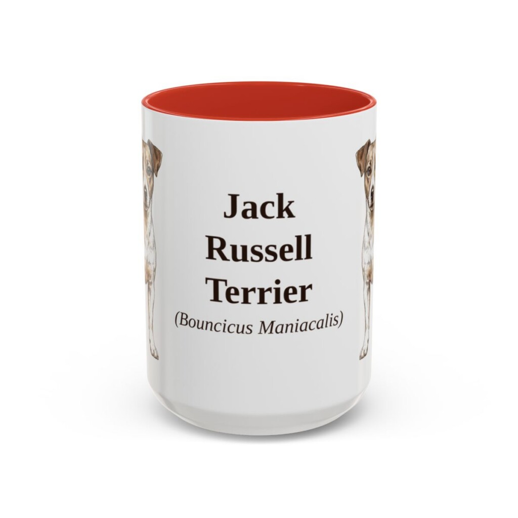 15oz Jack Russell Terrier Latin Mug, Red, front view