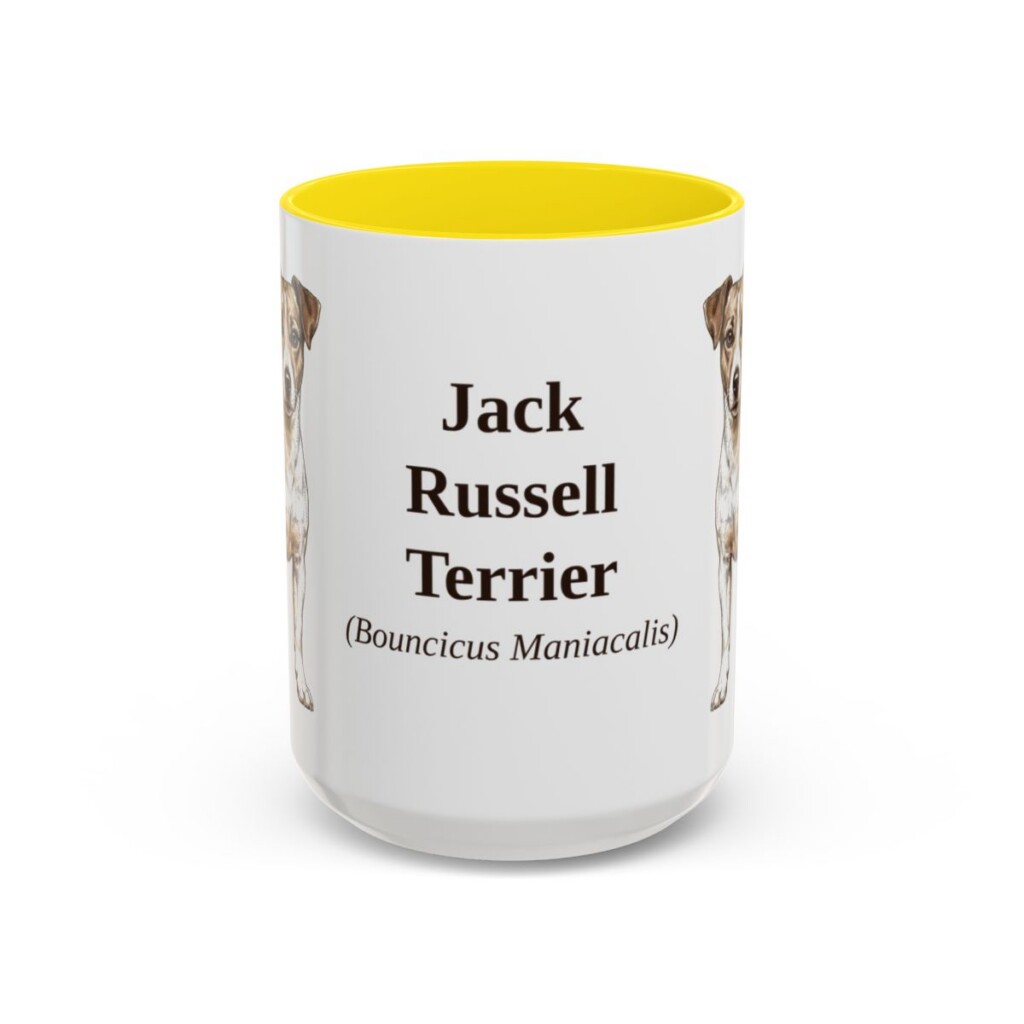 15oz Jack Russell Terrier Latin Mug, Yellow, front view
