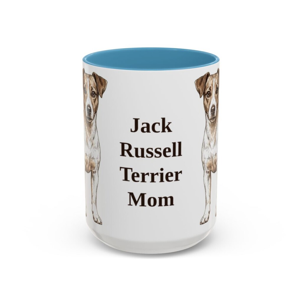 15oz Jack Russell Terrier Dog Mom Mug, Light Blue, front view