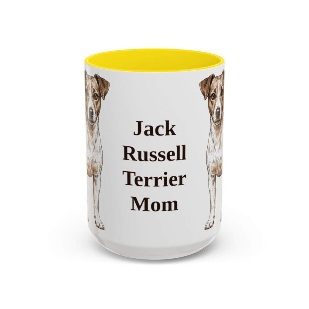 15oz Jack Russell Terrier Dog Mom Mug, Yellow, front view