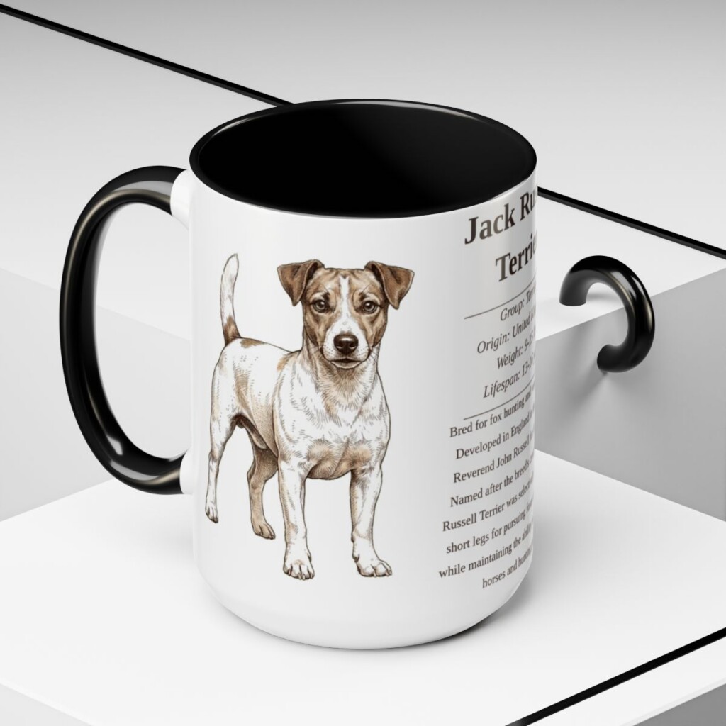 15oz Jack Russell Terrier Mug, Black, lifestyle photo