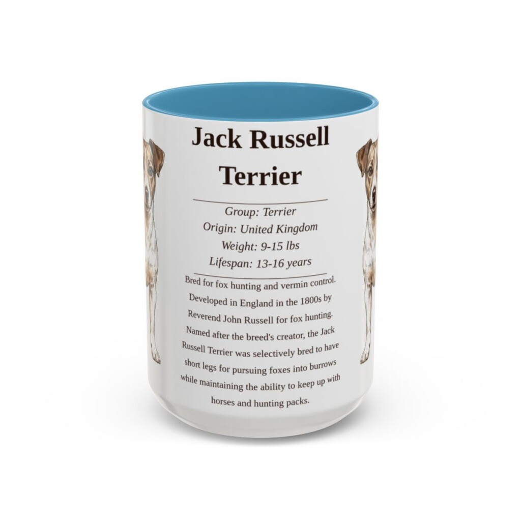 15oz Jack Russell Terrier Mug, Light Blue, front view
