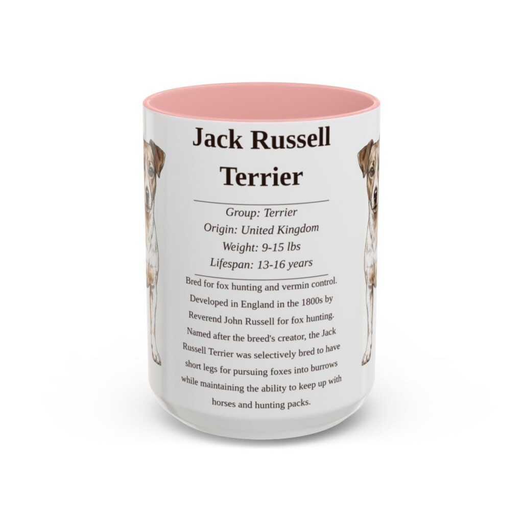 15oz Jack Russell Terrier Mug, Pink, front view