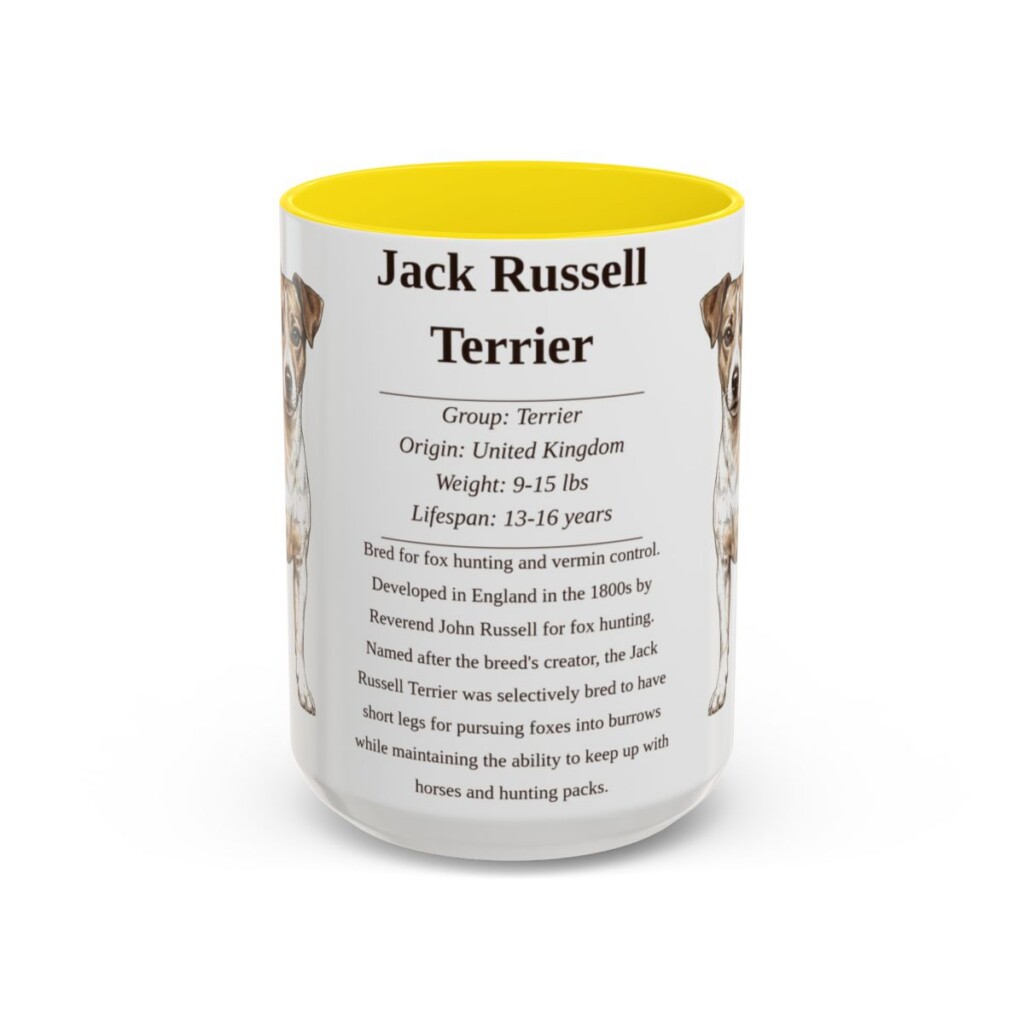 15oz Jack Russell Terrier Mug, Yellow, front view