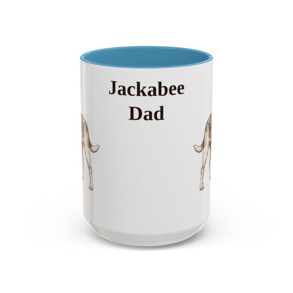 15oz Jackabee Dog Dad Mug, Light Blue, front view