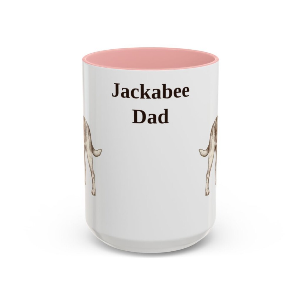 15oz Jackabee Dog Dad Mug, Pink, front view