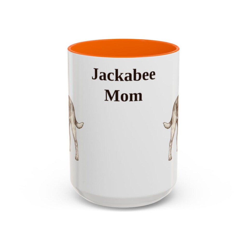15oz-jackabee-mug-mom-orange 15oz Jackabee Dog Mom Mug, Orange, front view