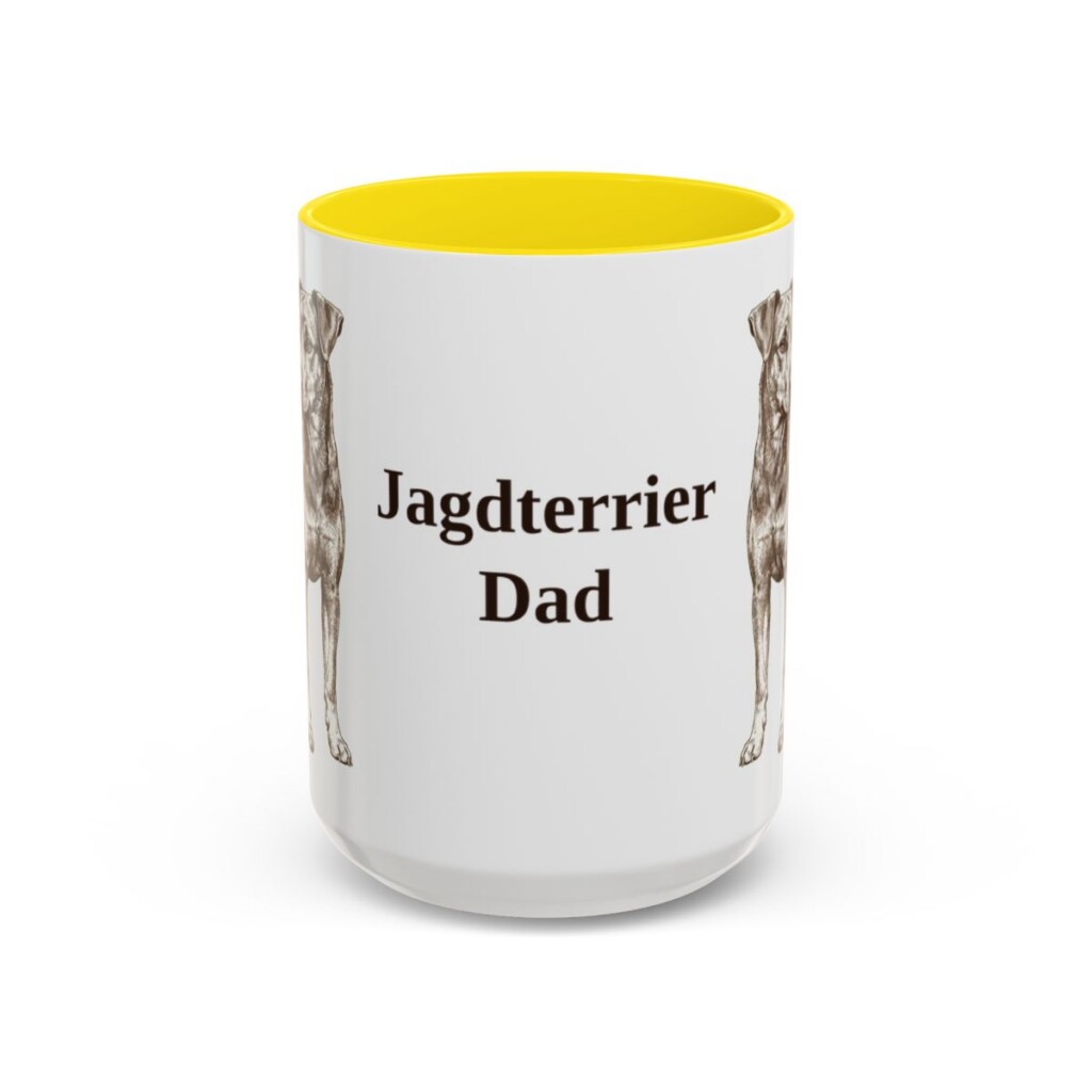 15oz Jagdterrier Dog Dad Mug, Yellow, front view