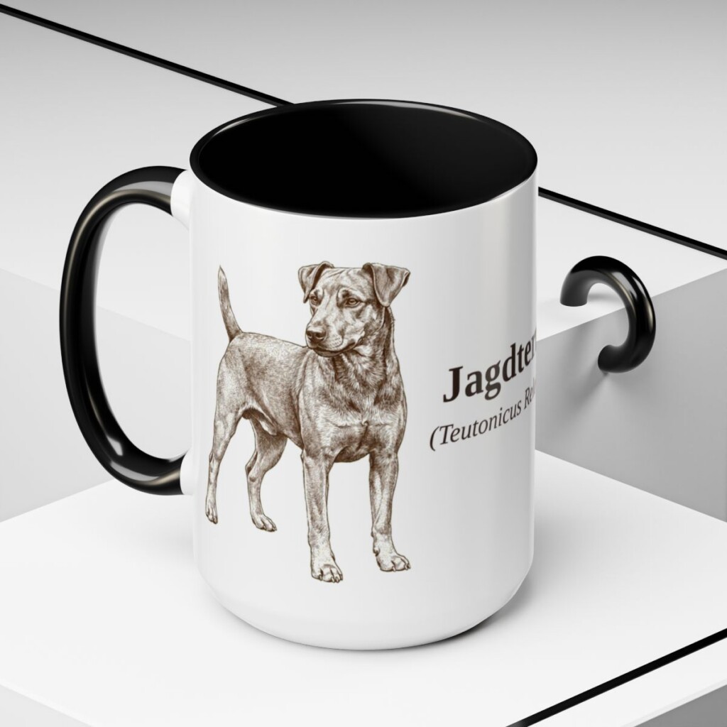 15oz Jagdterrier Latin Mug, Black, lifestyle photo