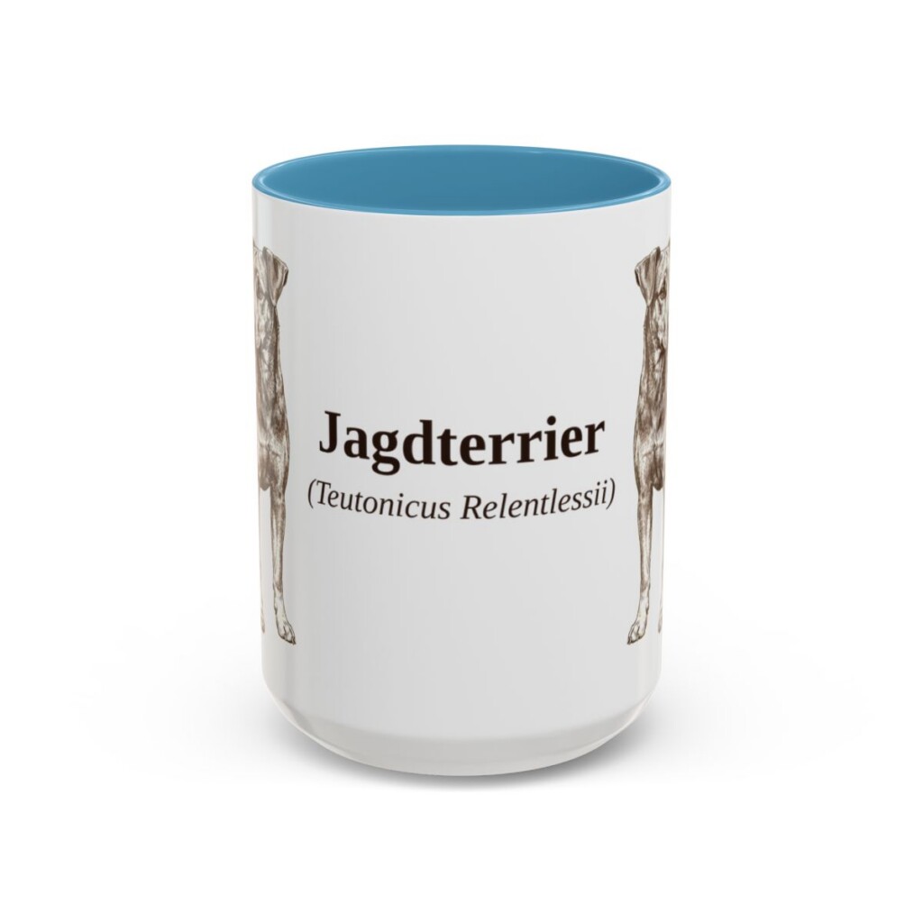15oz Jagdterrier Latin Mug, Light Blue, front view