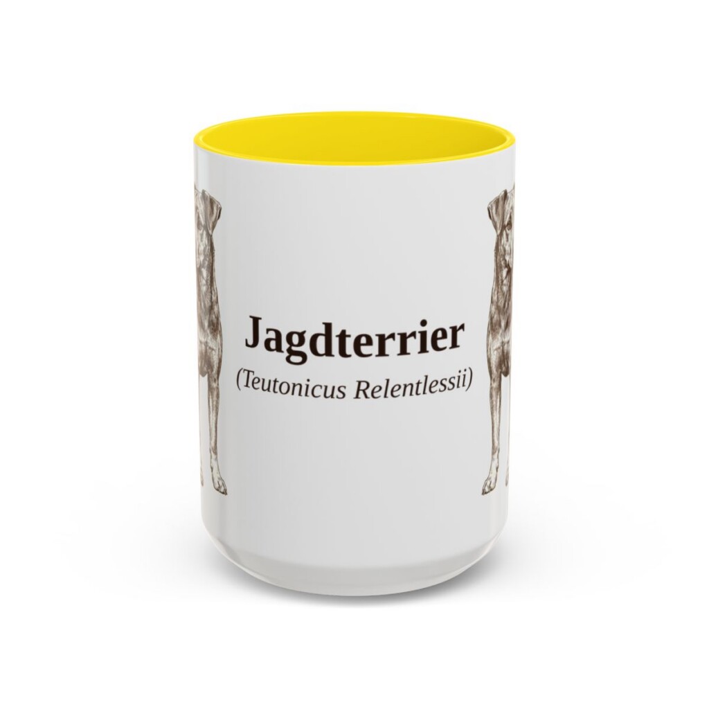 15oz Jagdterrier Latin Mug, Yellow, front view