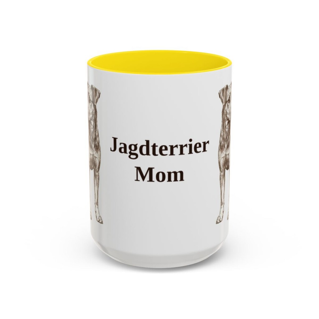 15oz Jagdterrier Dog Mom Mug, Yellow, front view