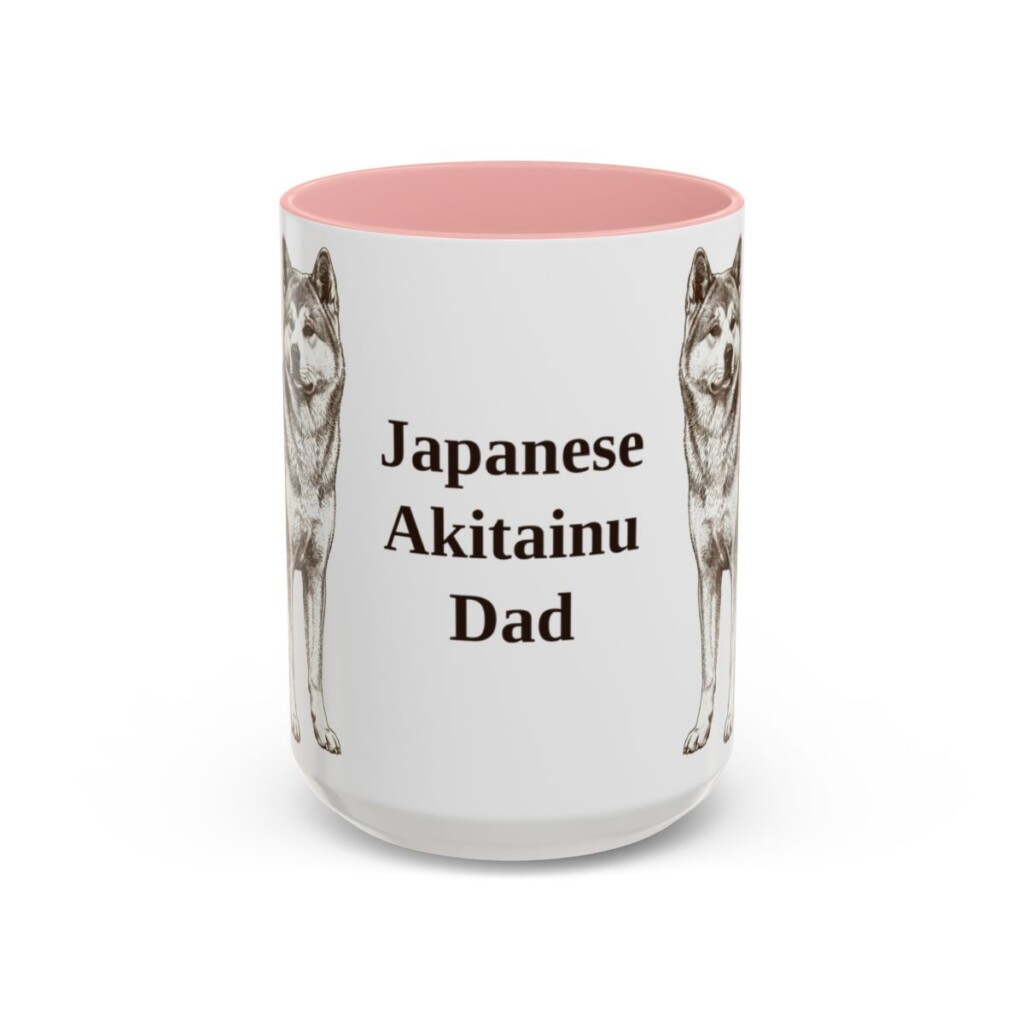 15oz-japanese-akitainu-mug-dad-pink 15oz Japanese Akitainu Dog Dad Mug, Pink, front view