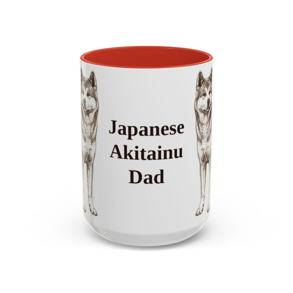 15oz-japanese-akitainu-mug-dad-red 15oz Japanese Akitainu Dog Dad Mug, Red, front view