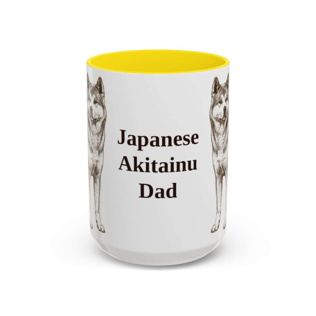 15oz-japanese-akitainu-mug-dad-yellow 15oz Japanese Akitainu Dog Dad Mug, Yellow, front view