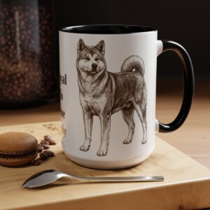 15oz Funny Japanese Akitainu Mug, Black, lifestyle photo