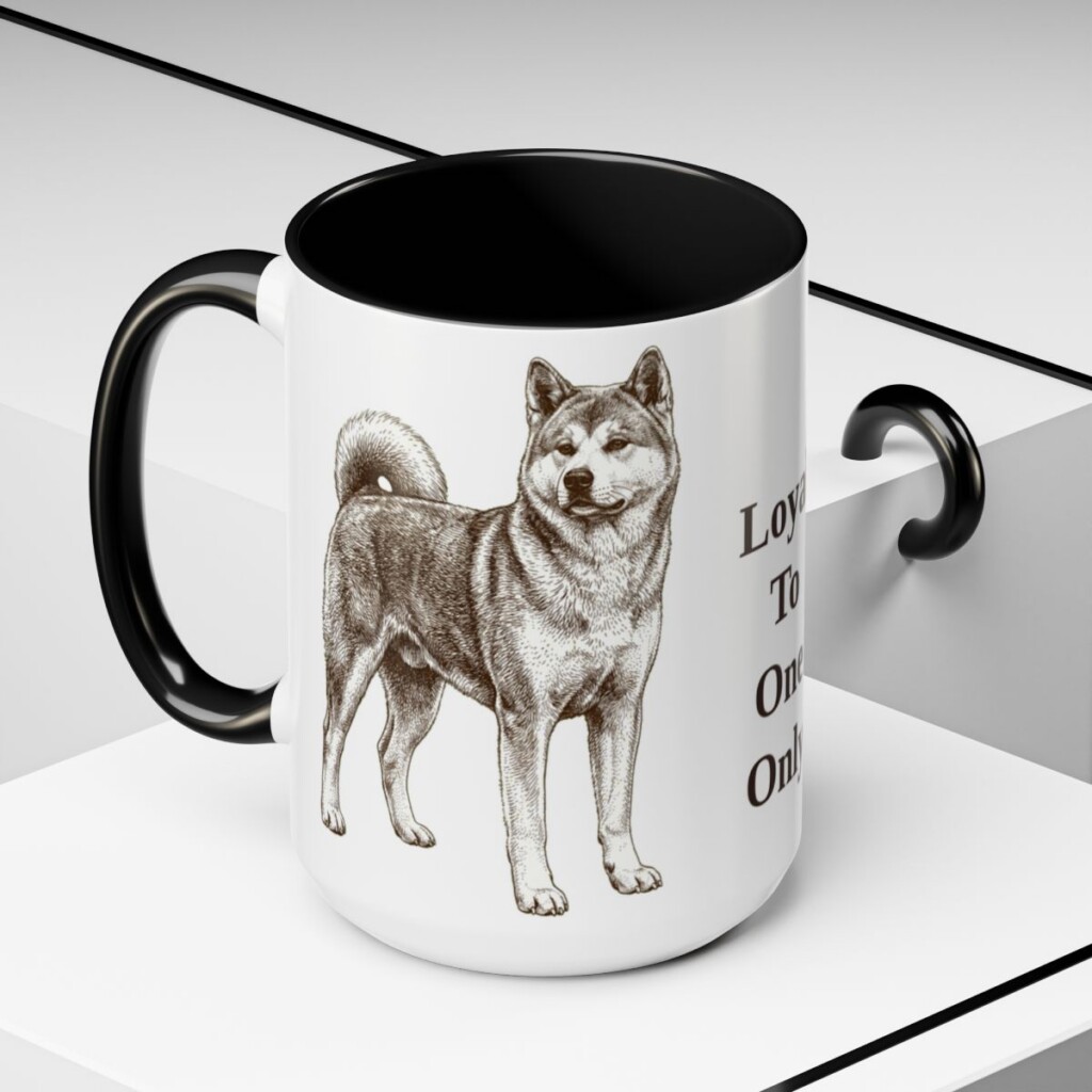 15oz Funny Japanese Akitainu Mug, Black, lifestyle photo