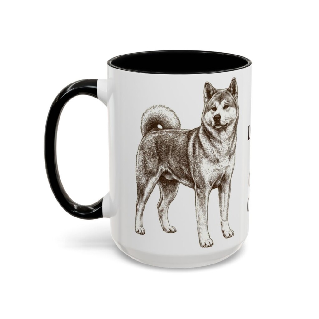 15oz Funny Japanese Akitainu Mug, Black, left side view