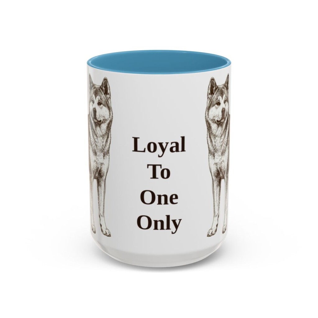15oz Funny Japanese Akitainu Mug, Light Blue, front view